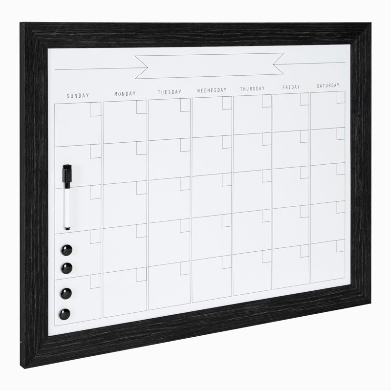 Tableau effaçable mural calendrier magnétique, H 23 po x l 29 po, Noir