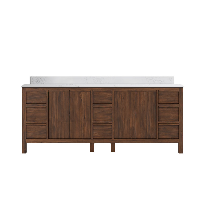 84'' Double Bathroom Vanity with Quartz Top, Empira, Dark Walnut