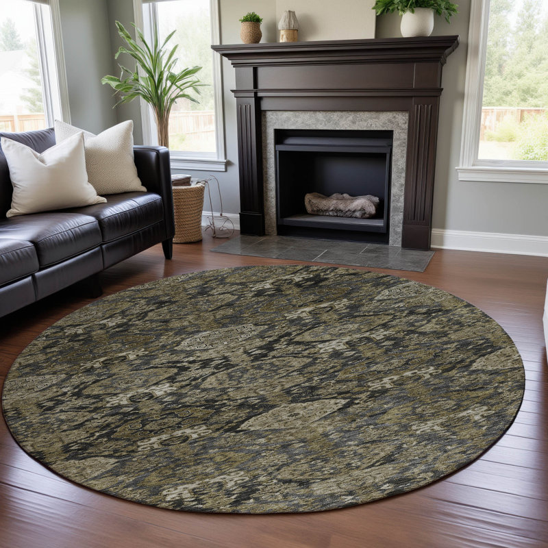 Premium Machine Washable Jamestown AMF1084 Damask Rug, Round 8'