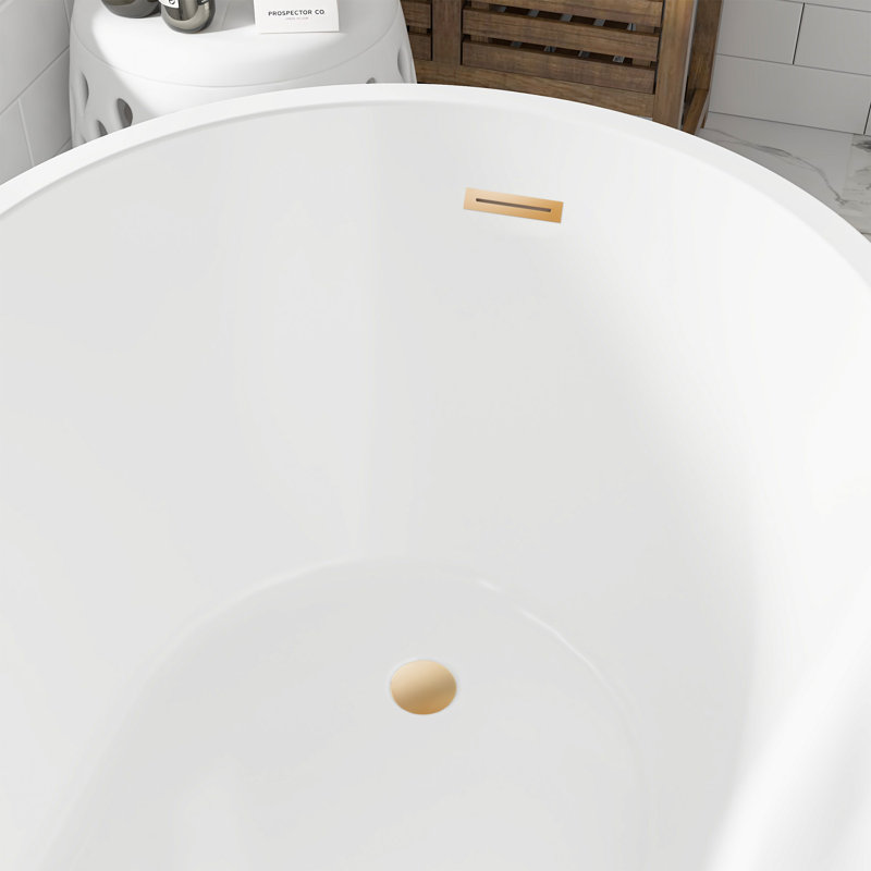 Baignoire autoportante en acrylique 67 po x 32 po Cora, Blanc / or titane