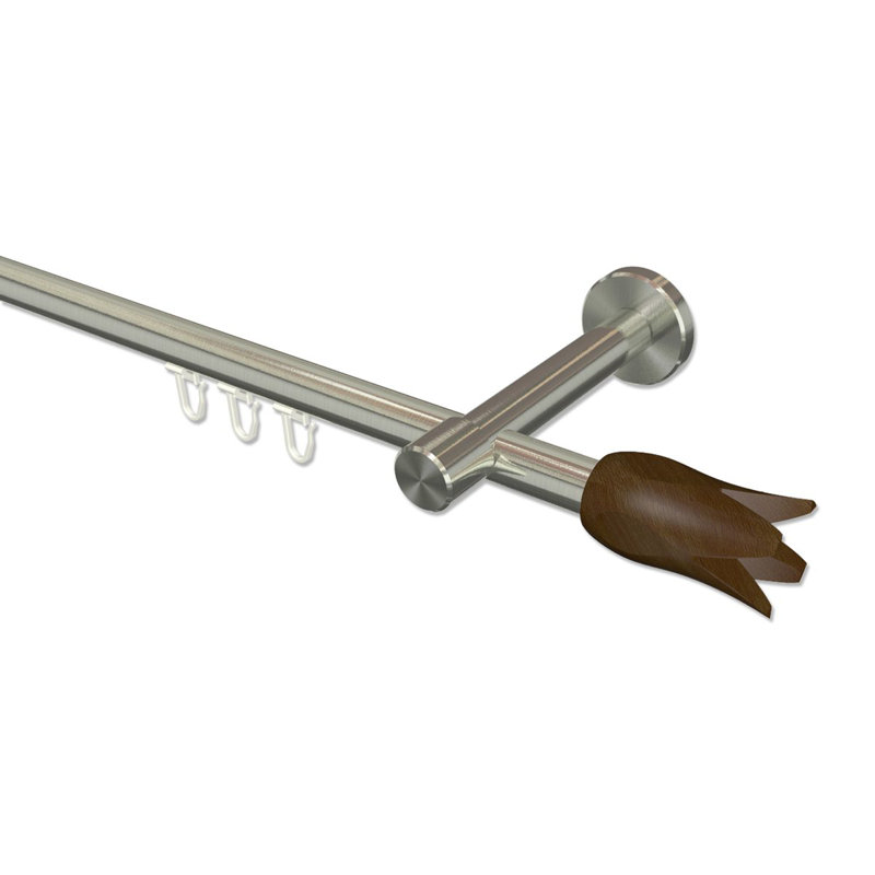 Rolf Curtain Pole Set, 5cm H x 420cm W x 11cm D, Stainless Steel/Walnut Lacquered