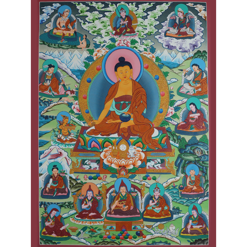Gourou Padmasambhava (Thangka sans brocart) | Or pur 24 carats avec peinture acrylique