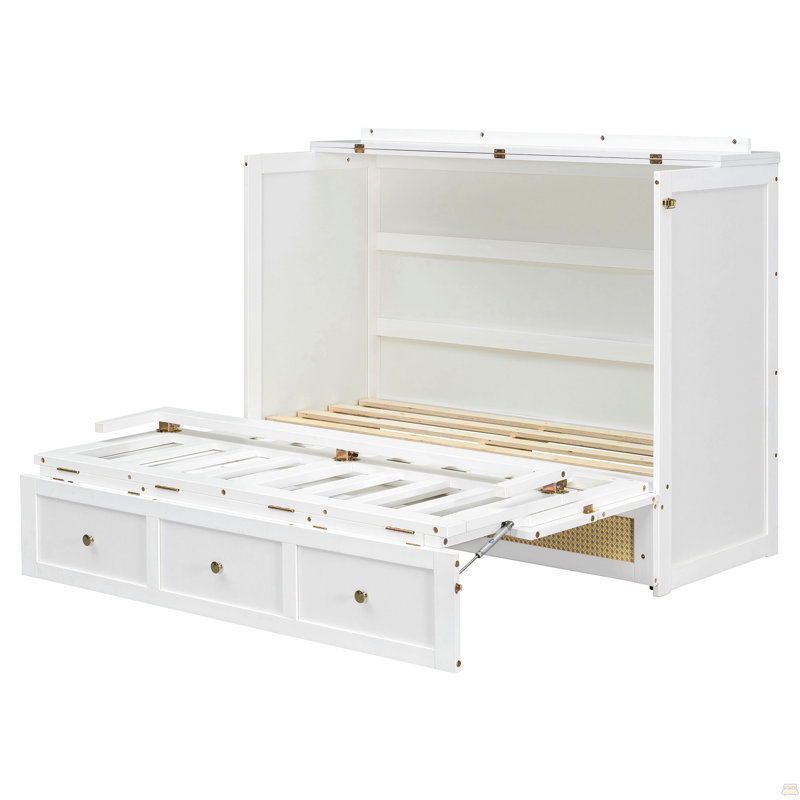 Full Size Murphy Bed With Large Drawers, White