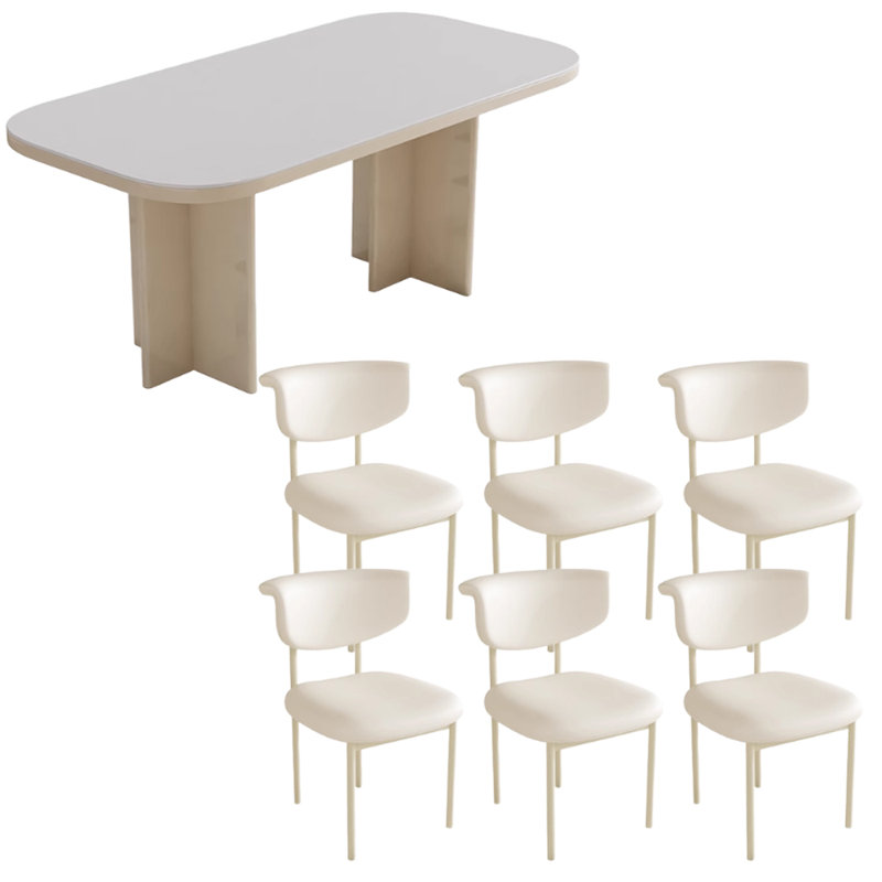 Modern Simple Practical Beautiful Dining Table Set, 29.52"H x 70.86"L x 31.49"W, Creamy White/White