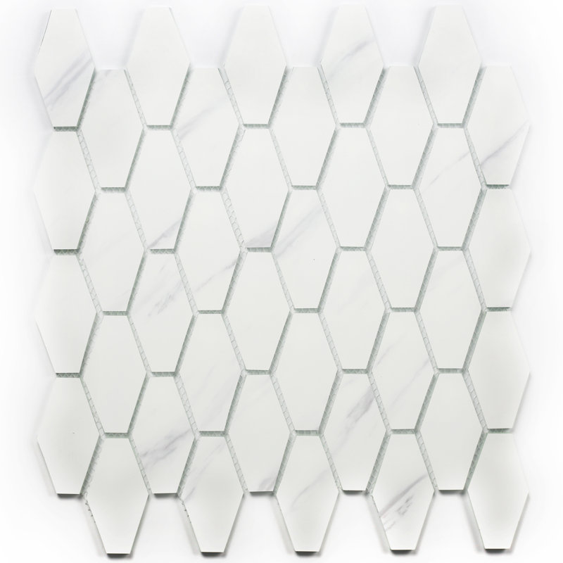 Carreau de mosaïque en verre Art Deco, Blanc de Carrare mat