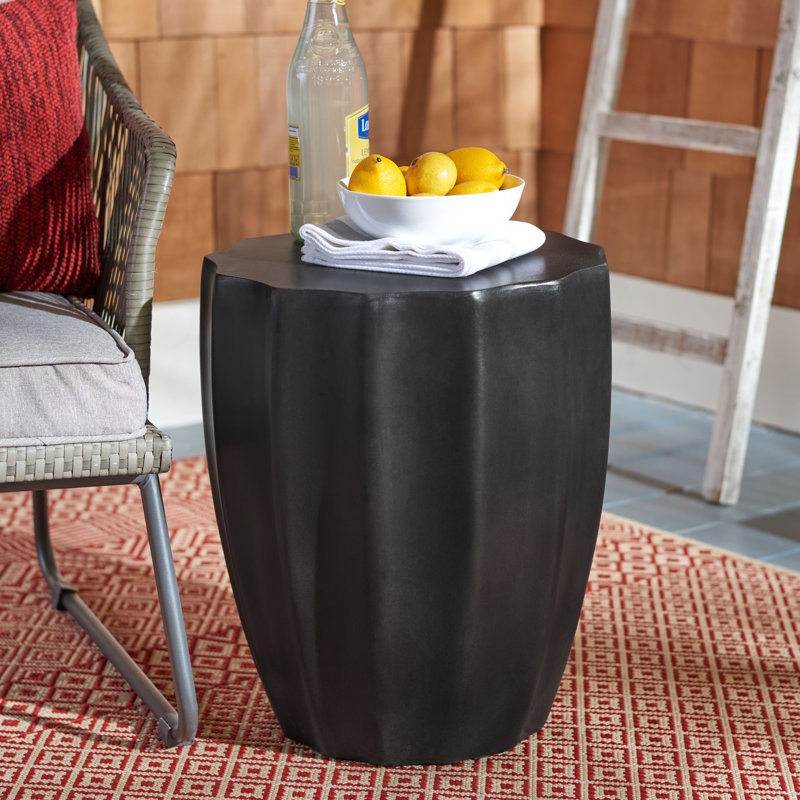 Outdoor Spiro Stone Side Table, Black