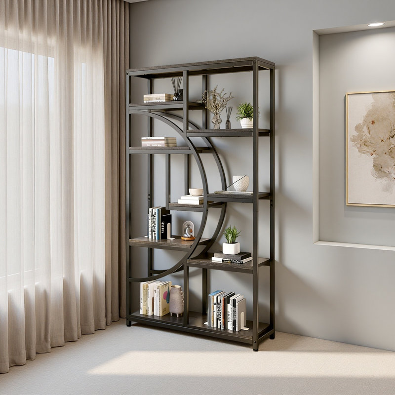 Geometric Design Display Shelf,Spacious Bookcase,Freestanding Bookshelf, Black/Gray