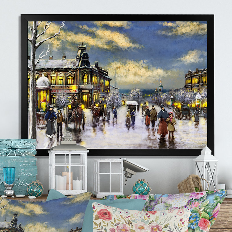 Paris en hiver de Noël I - décoration murale traditionnelle sur toile, Cadre photo noir, H 8 po x l 12 po x P 1 po