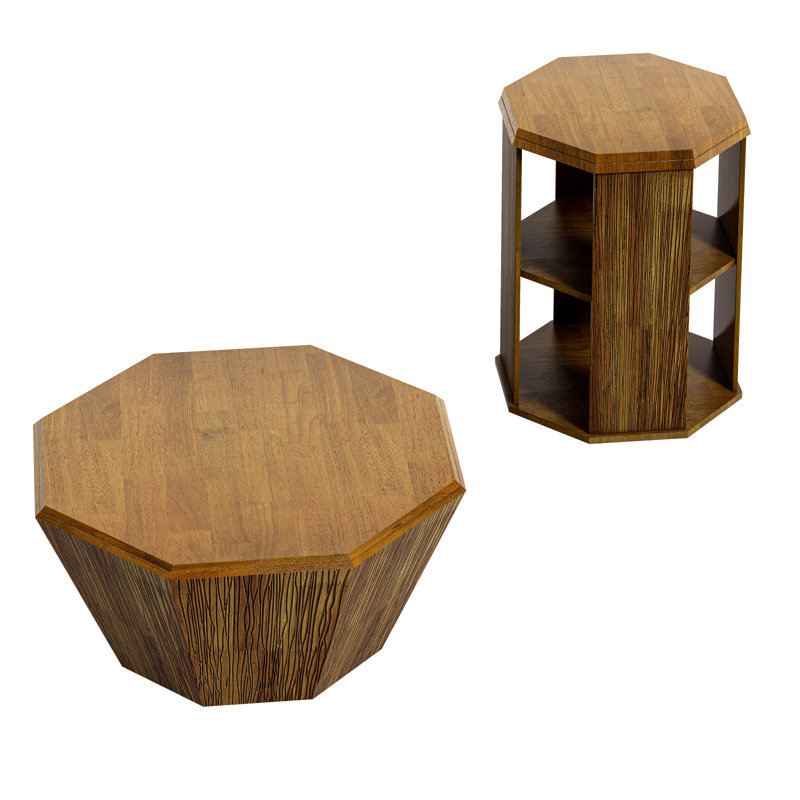 Ensemble de deux tables basses, table basse et salon de 31,5 po en bois d'hévéa octogonal (ensemble de deux pièces)