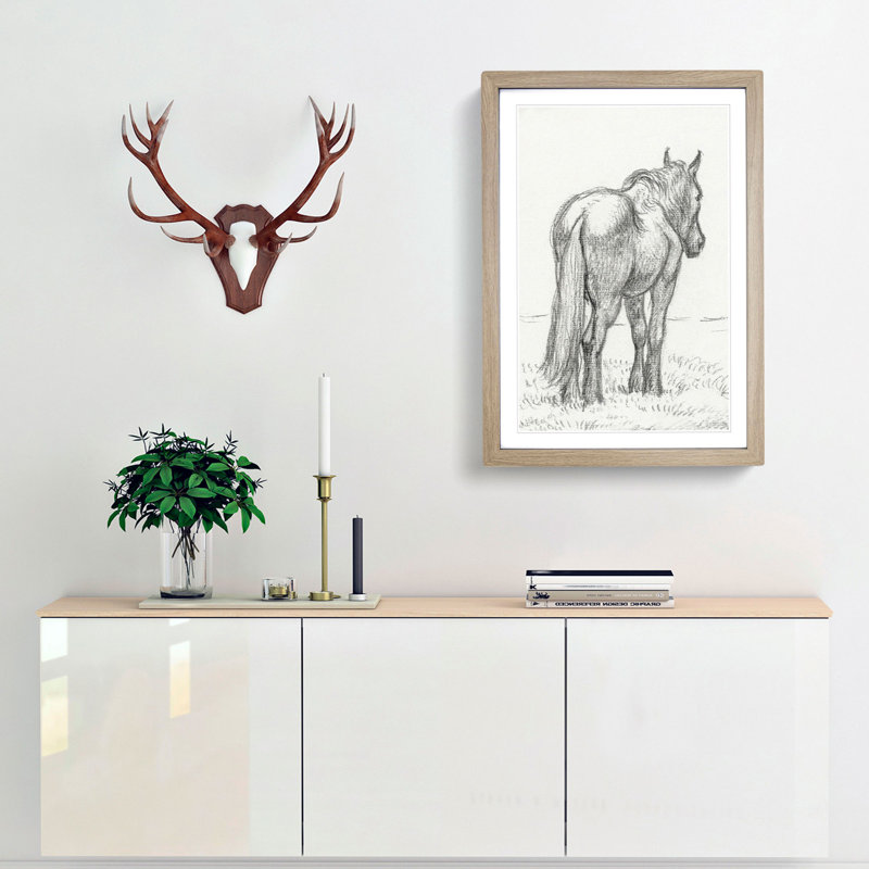 Standing Horse by Jean Bernard - Framed Print, 65cm H x 48cm W x 2cm D, Oak Framed