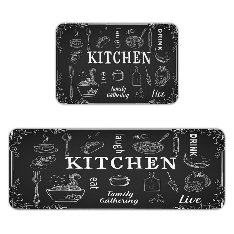 Set of 2 Kitchen Kitchen Mats Black Kitchen Pantry
