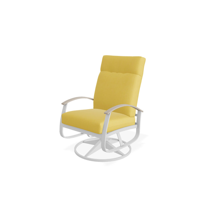 Chaise de patio pivotante avec coussins Askar, Cabana classique à rayures noires Sunbrella®, Blanc brillant, Désert P60