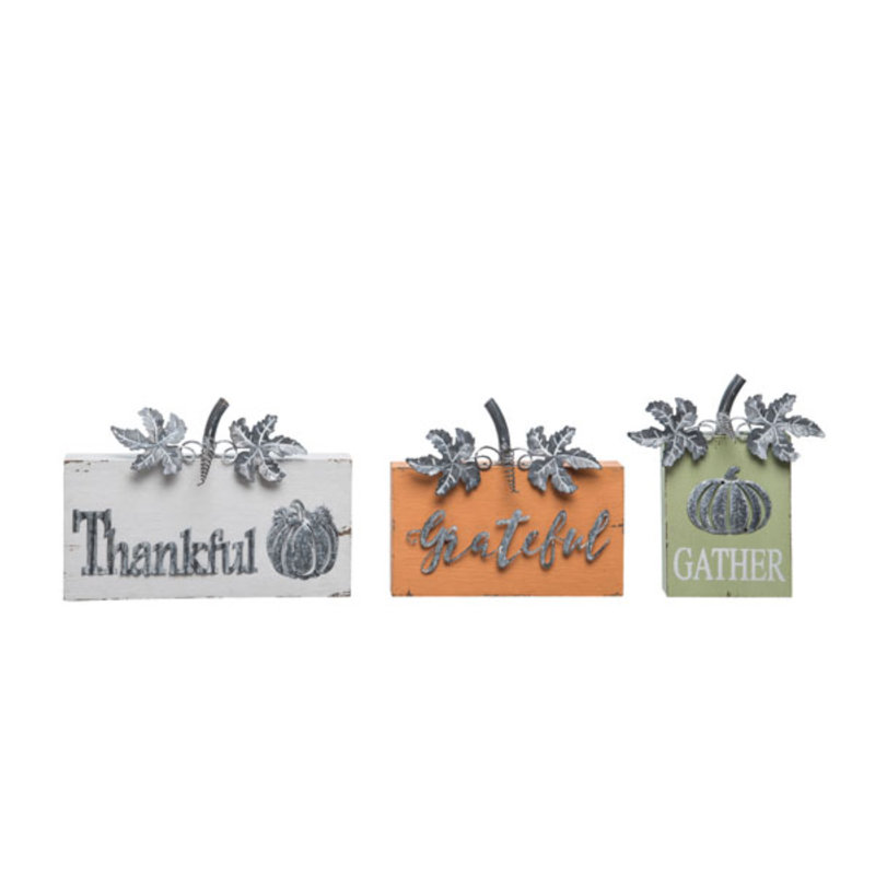  Ensemble de 3 décorations en bois multicolores «Thankful Grateful Block» 11 po