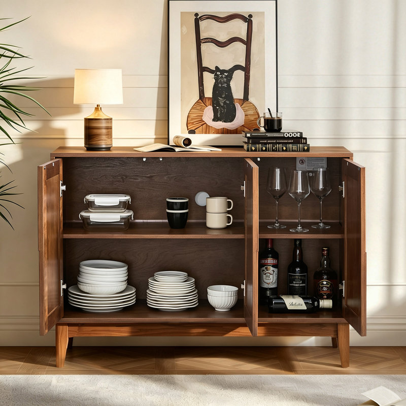 Buffet 44,3 "de style Mid-Century moderne avec rangement, 3 portes et tablettes, Brown