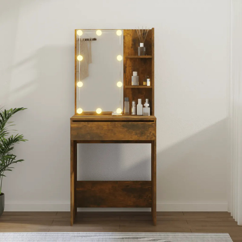 Joslyne Dressing Table with Mirror, Smoked Oak