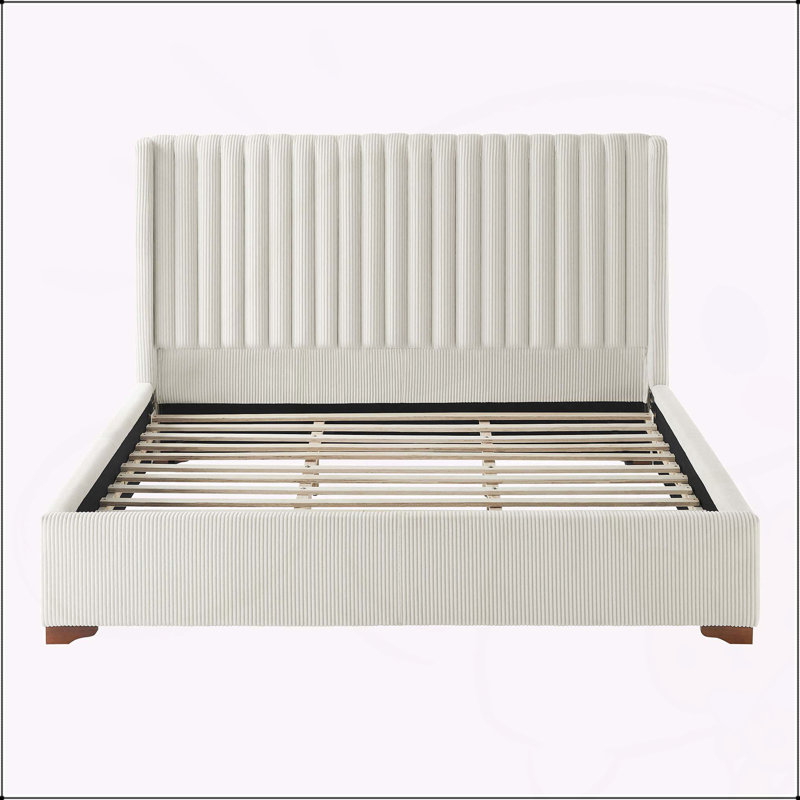 Corduroy Modern Design Bed, King, White