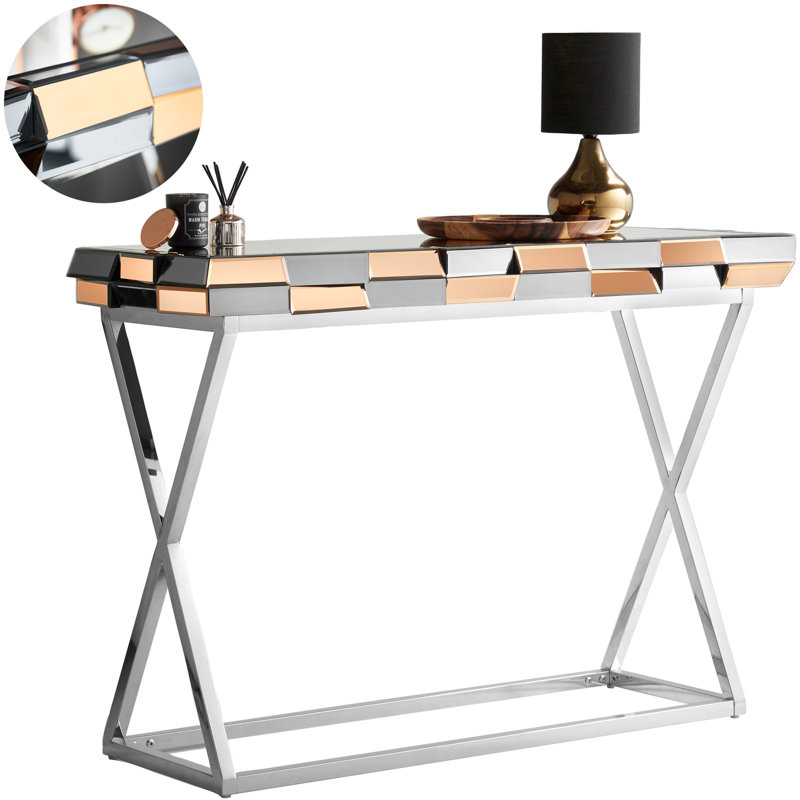Allport 110cm Glass Top Console Table, Rose Gold/Silver