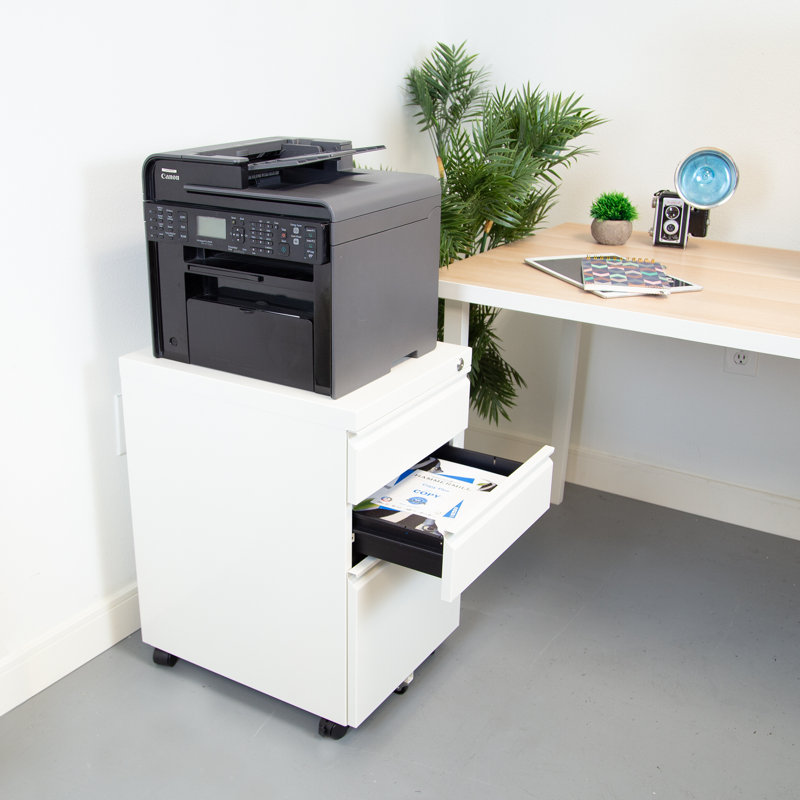 Mount-It! Three Drawer Cabinet for Under Desk with Wheels with Lock for Files, and Materials, White