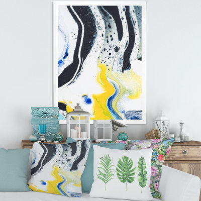 Composition abstraite de marbre en jaune et bleu IV - peinture sur toile