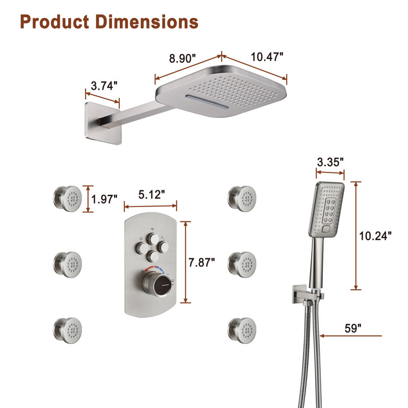 Robinet de douche mural avec valve brute Herathena, Nickel brossé