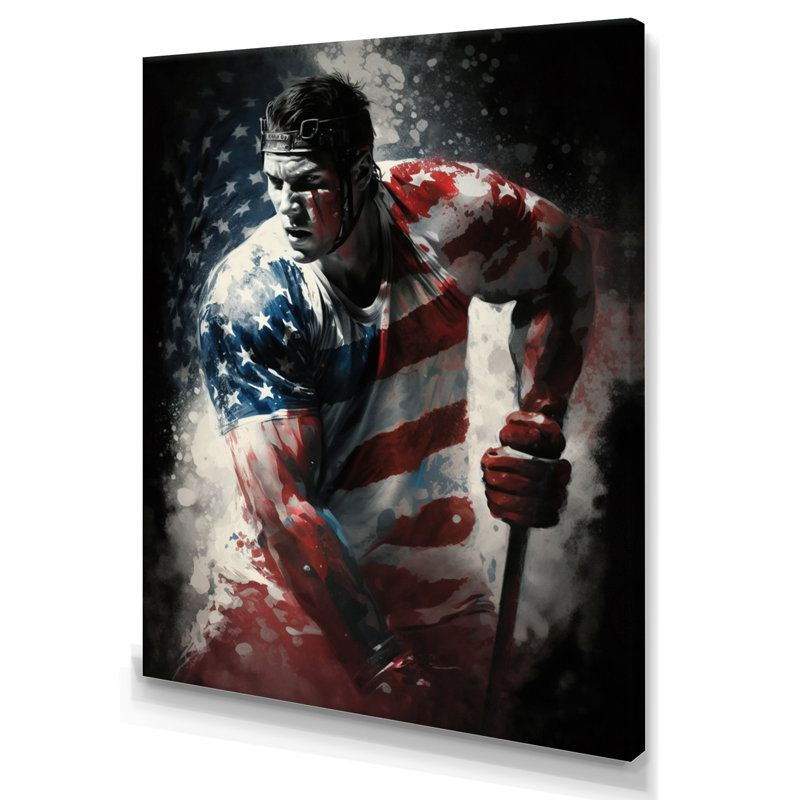 Hockey jouant sur la patinoire - Impression sur toile, H 32 po x l 16 po x P 1 po, Toile tendue