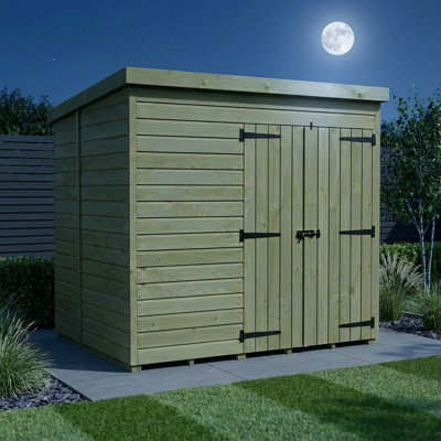 Total Sheds 7ft x 6ft Pent Garden Shed - Double Door - No Windows - Pressure Treated Timber - UK Manufactured
