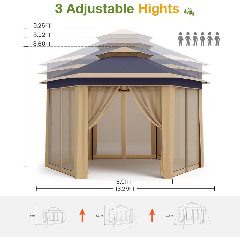 Tente de pavillon escamotable 13x13, Kaki