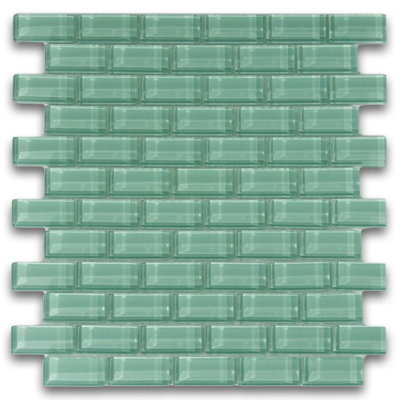 Carreaux de métro miniatures en verre vert sauge CNK Tile 1 po x 2 po - Boîte de 11 feuilles (11 pi²)