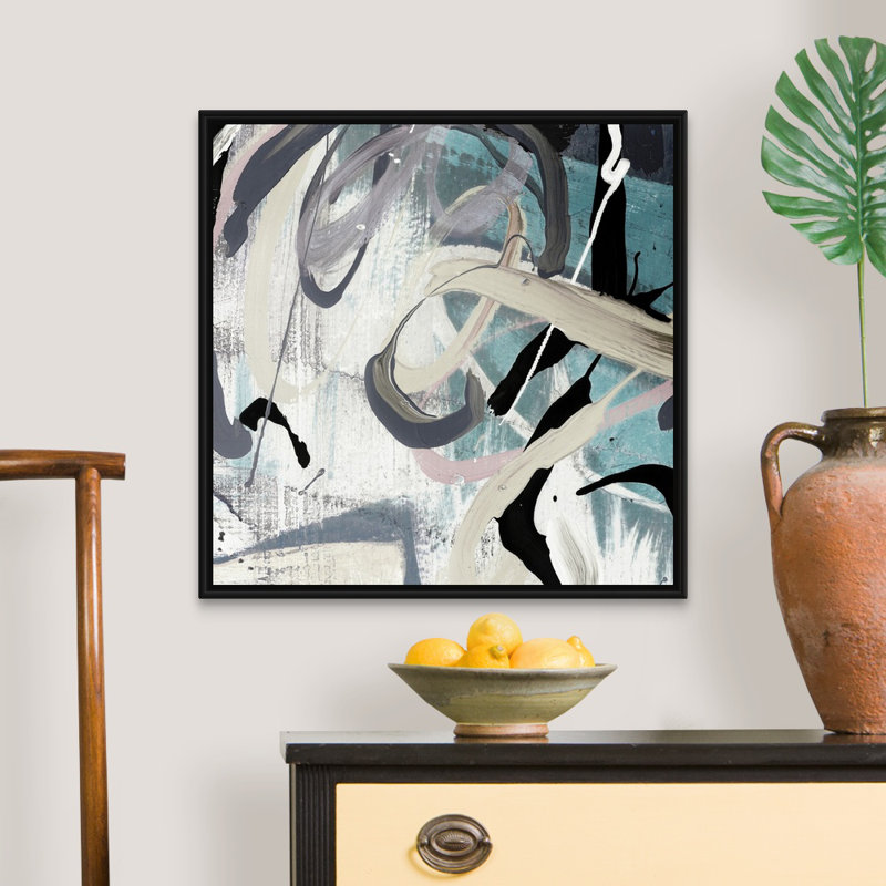 Reproduction d’art sur toile emmêlé de bleu sarcelle, Cadre noir, H 26 po x l 26 po x P 1,75 po