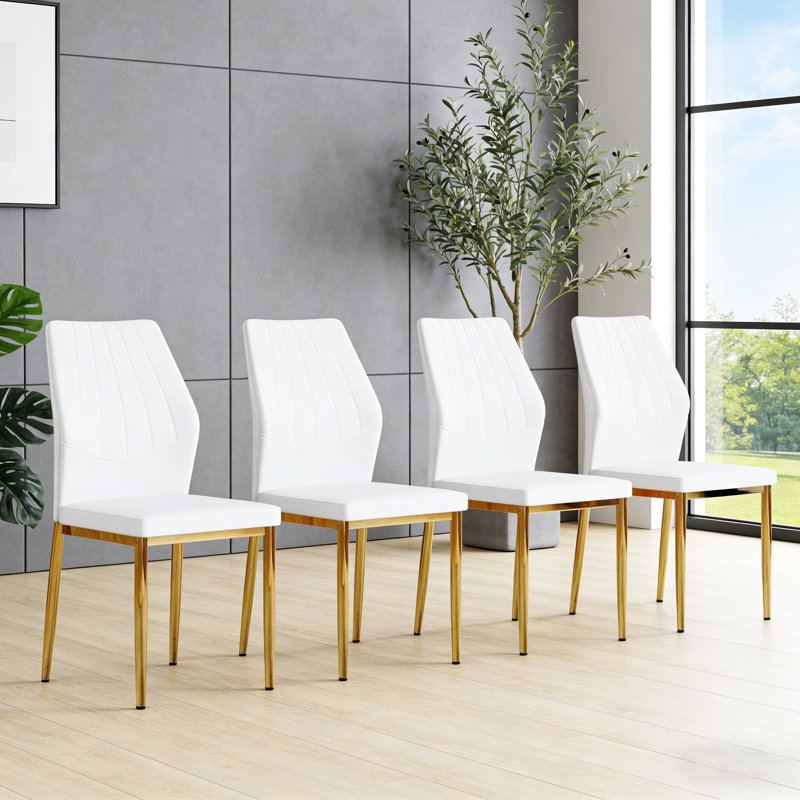 Upholstered Kitchen Chairs with Ergonomic Backrest, Comfortable Side Chairs for Dining Room, Gold, White