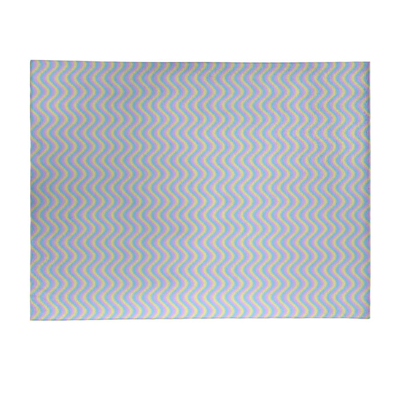 Tapis en poudre bleu/jaune rayures ondulées, Rectangle 5 pi x 7 pi