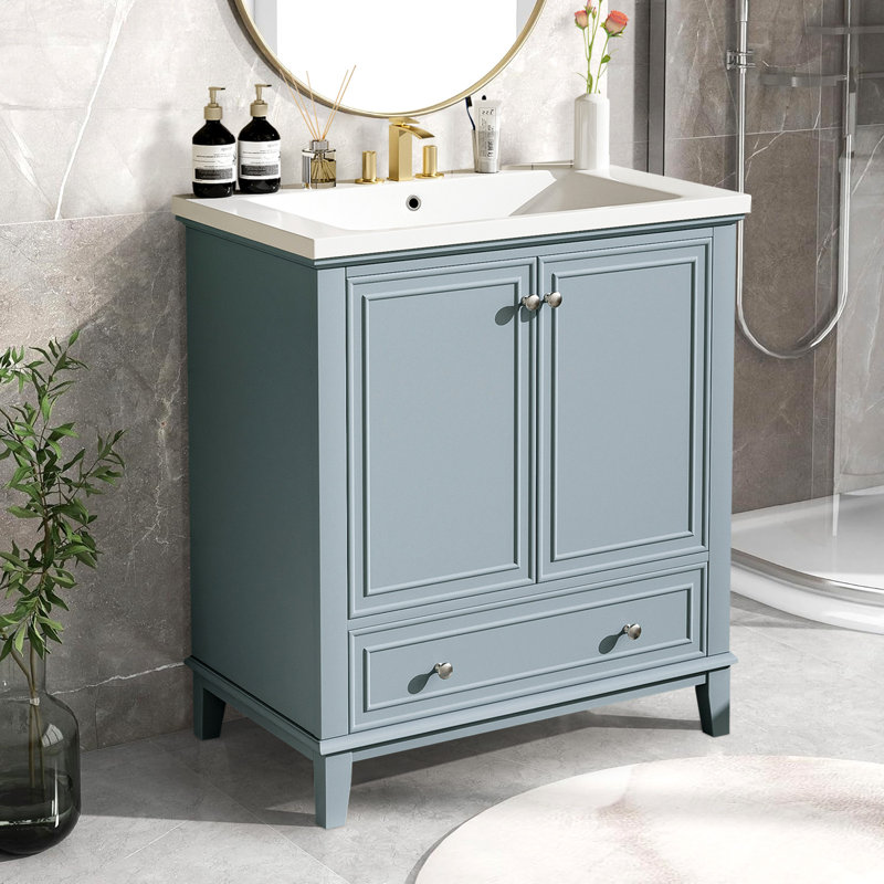 Meuble-lavabo moderne 30 po avec lavabo en céramique, Vert