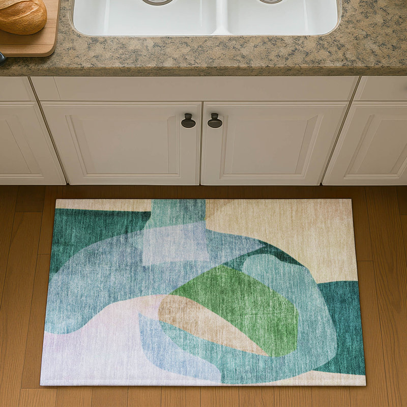 Tapis abstrait lavable à la machine de qualité supérieure Mayfield, Vert, 1 pi 8 po x 2 pi 6 po