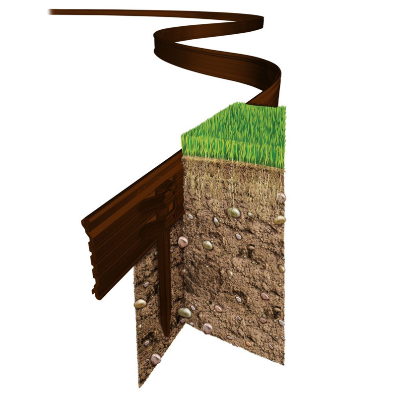 Swift Edge Rust-free Aluminium Garden Lawn & Border Edging - with connecting strips & fixing stakes, Brown