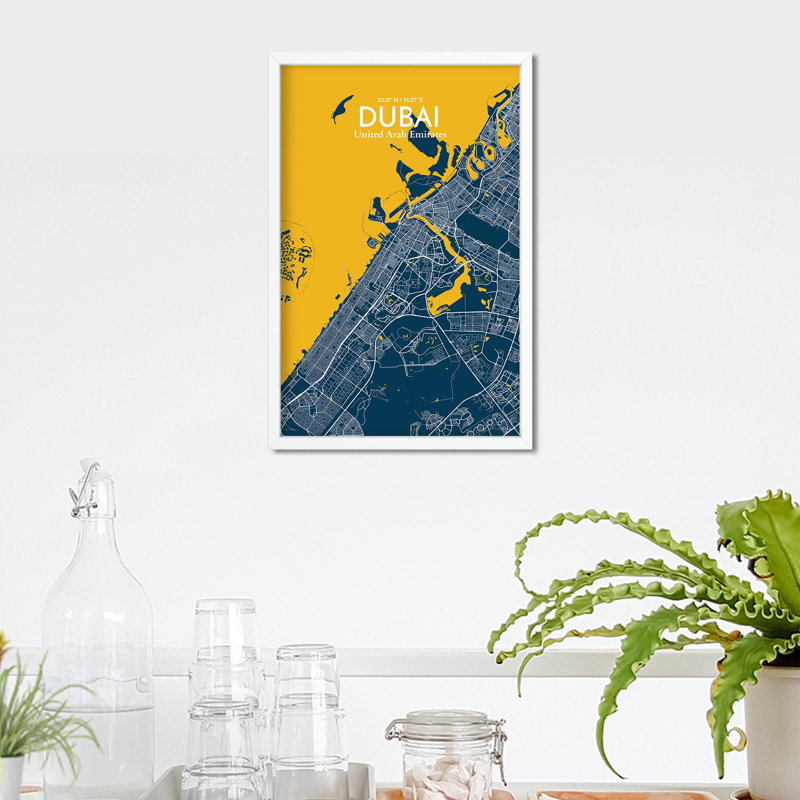 Dubai City Map In Amuse - No Frame Print, 17cm H x 11cm W x 0.05cm D