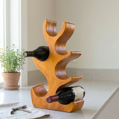 Ghino 6 Bottle Solid Wood Tabletop Wine Bottle Rack in Brown
