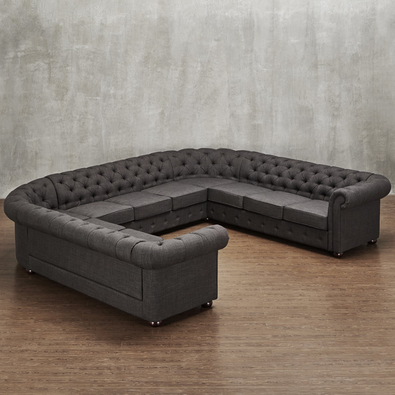 Dunn Upholstered U-Shaped Sectional Symmetrical, Heathered Dark Gray Linen