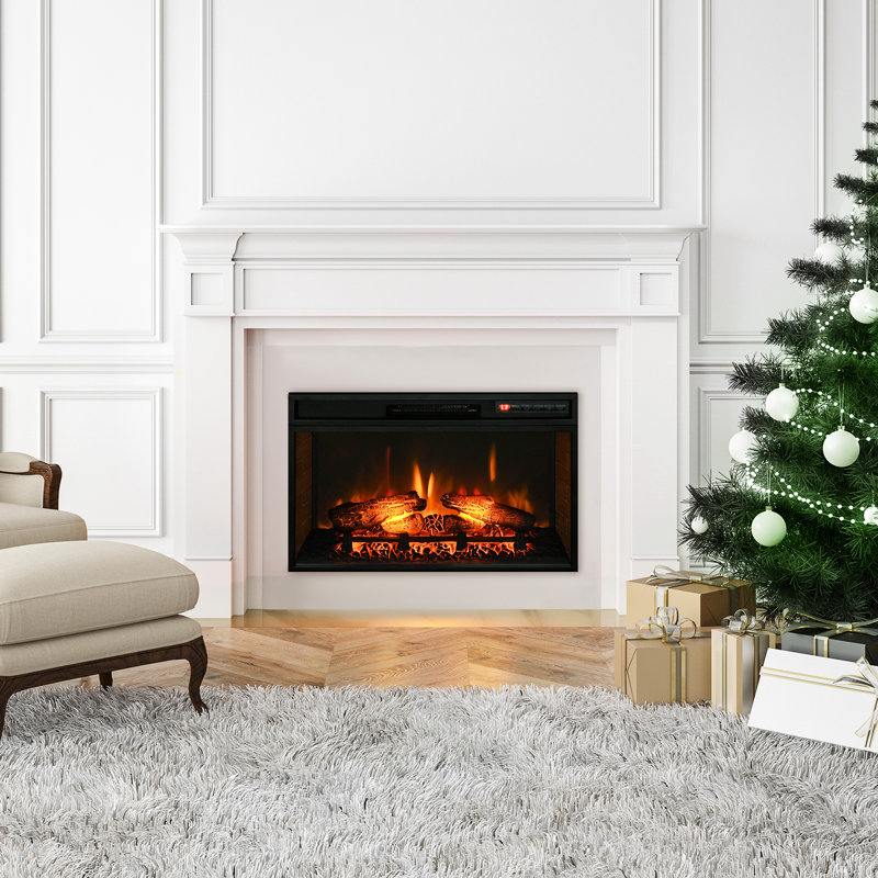 Retro Recessed Fireplace Heater with Realistic Log Flame