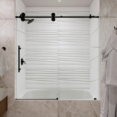  Cosmo 56 - 60 x 62" Frameless Sliding Bathtub Door 3/8" Clear Tempered Glass