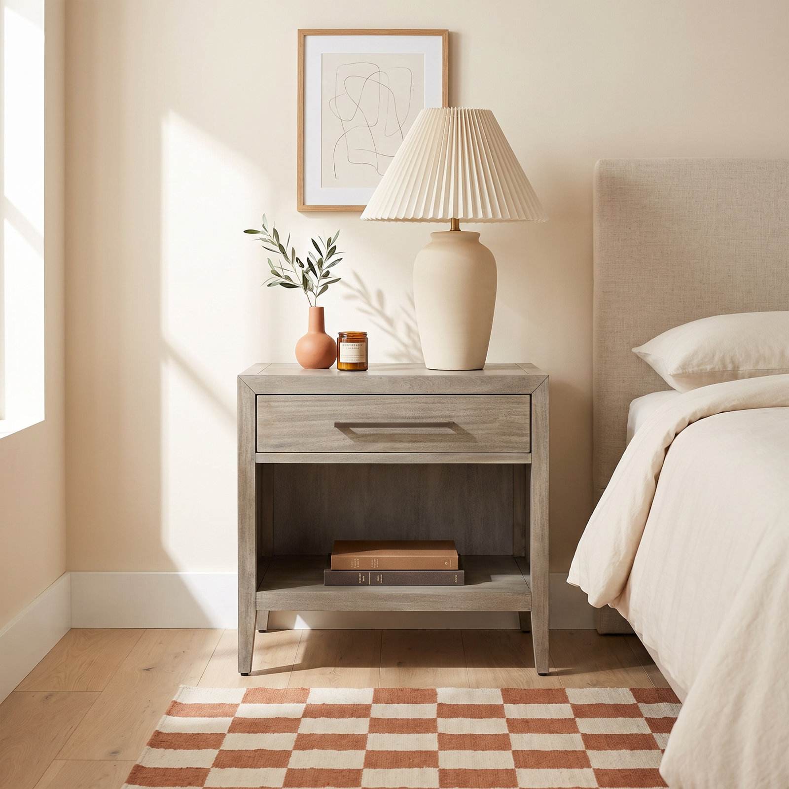 Pama 1-Drawer Mahogany Nightstand, Light Gray