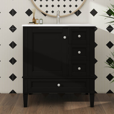 Armoire de meuble-lavabo autoportante moderne 30 "avec lavabo 3 tiroirs 1 porte