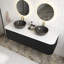Meuble-lavabo noir 60 po avec éviers, meuble de rangement mural rayé à bords arrondis avec 2 tiroirs, 2 lavabos en céramique à motif de pierres, pré-assemblé-799801992