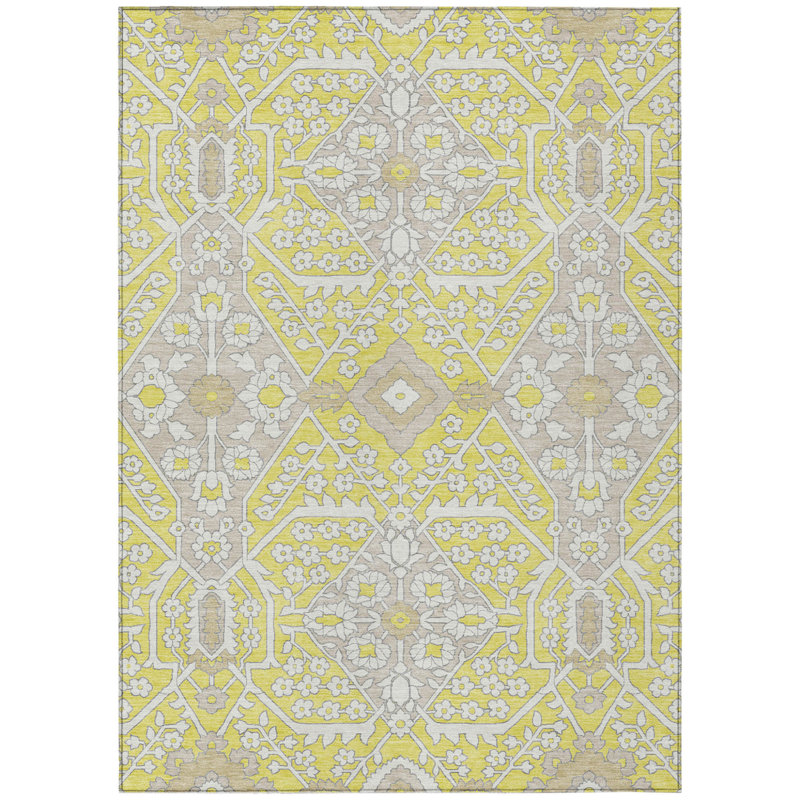 Tapis lavable intérieur / extérieur ivoire 9 pi x 12 pi floral