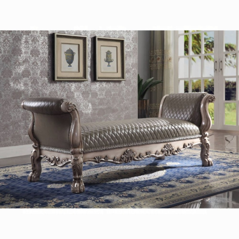 Ardel Synthetic Leather Bench, Light Gray, Vintage Bone White