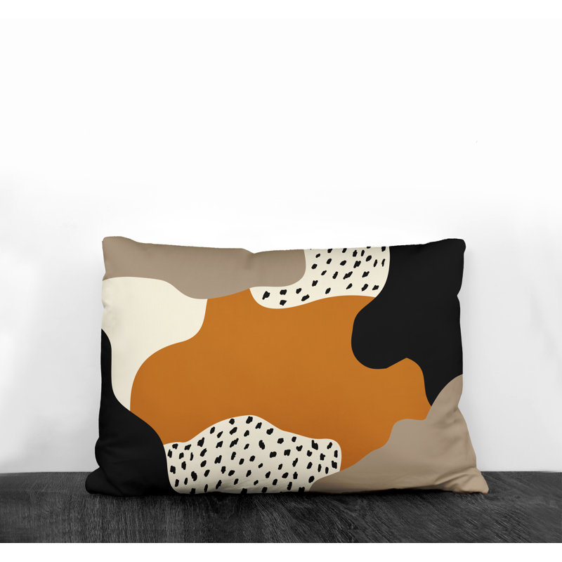 Coussin décoratif intérieur / extérieur en polyester filé Willow, Orange / blanc cassé / beige / noir
