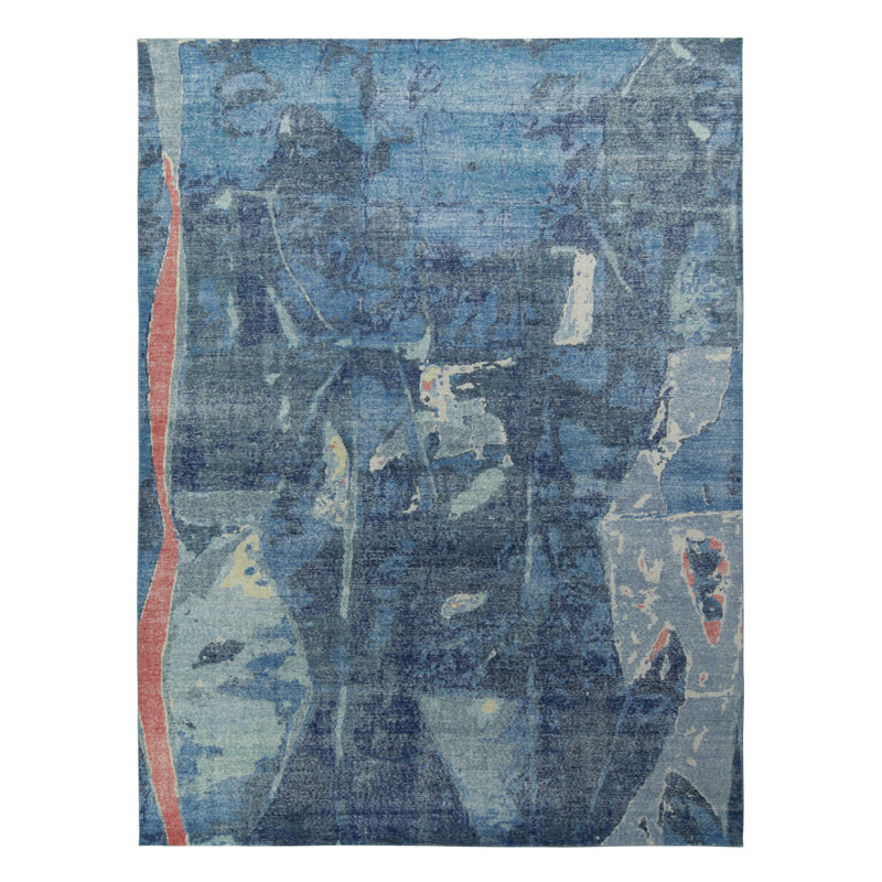 Distressed Homage Hand Knotted Wool Geometric Area Rug, Rectangle 10' x 14'