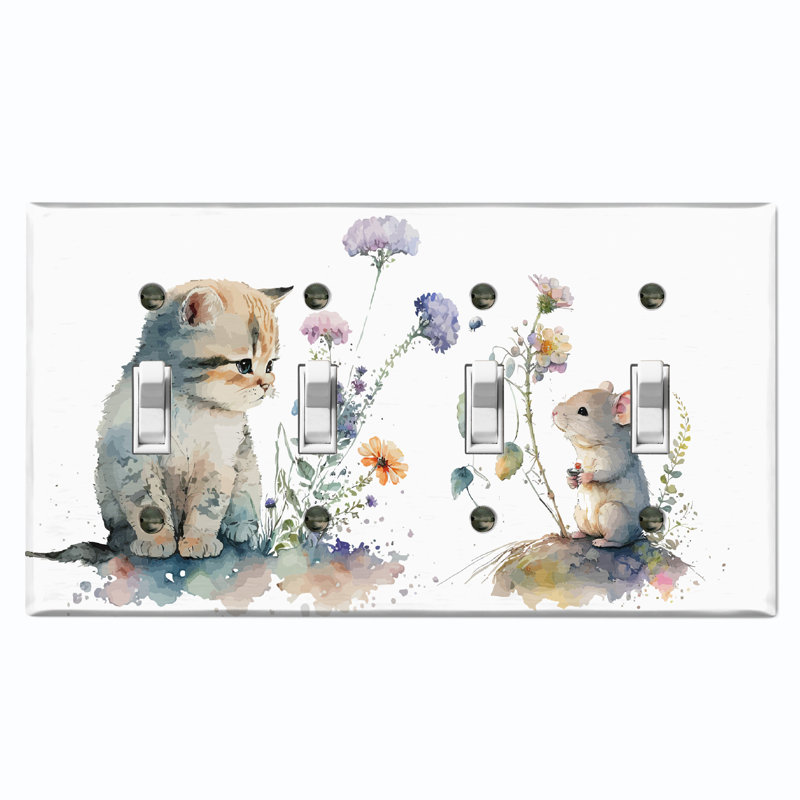 Plaque murale standard à 4 interrupteurs à bascule Cat Mouse Friends
