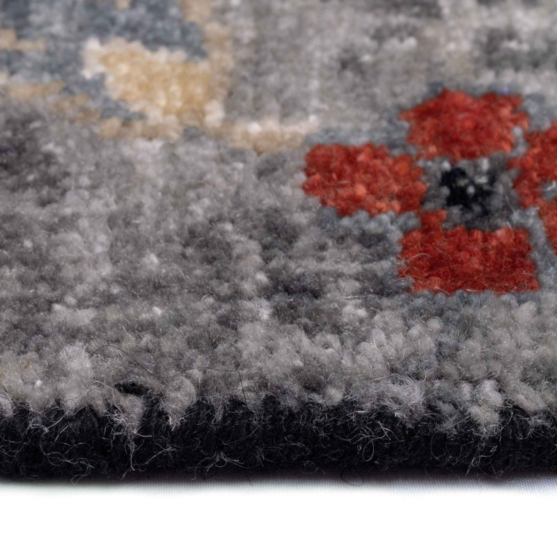 Hand Knotted Wool Floral Area Rug in Black, Rectangle 10' x 14'