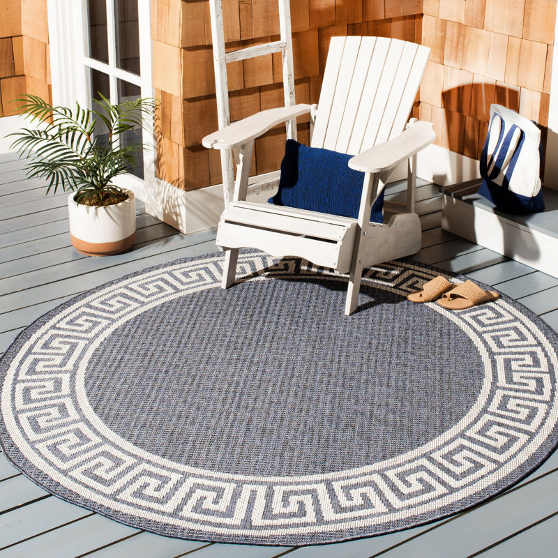 Tapis d'intérieur / extérieur géométrique Brympton Performance, Rond 5 pi 3 po