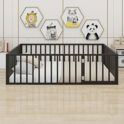 Metal Floor Bed Frame With Fence And Door